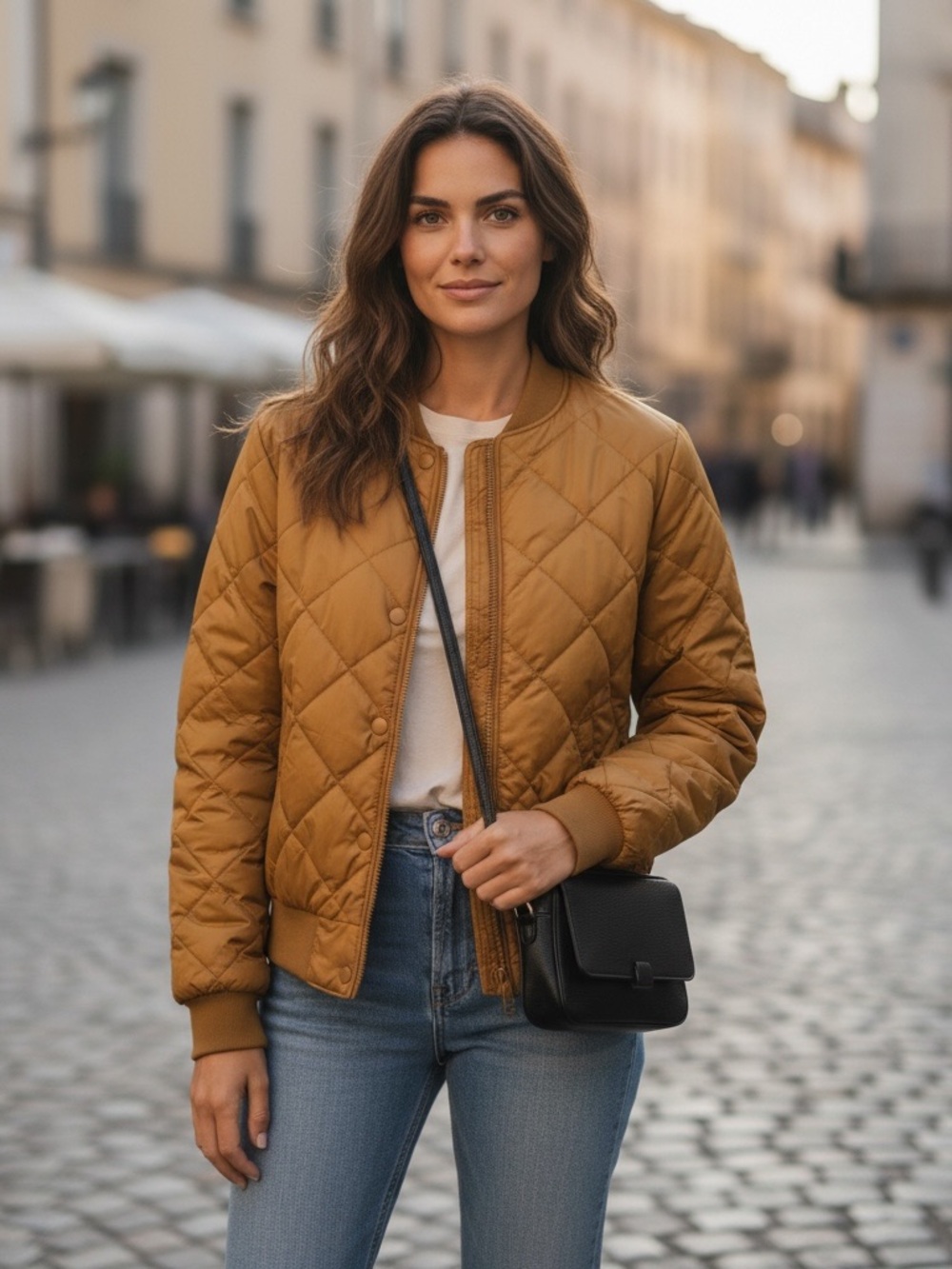 Offline by Aerie Quilted Sherpa Lined Bomber Jacket in Mustard M
